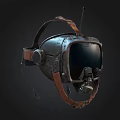 Vintage Aviator Helmet With Dark Metallic Goggles Leather Straps And Headphones