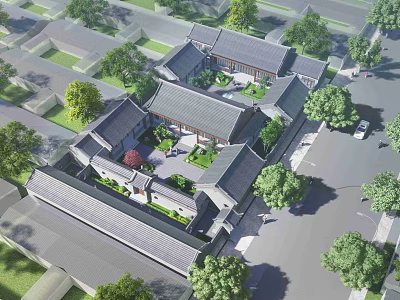 Ancient Chinese Architecture With Traditional Roof Courtyard And Surrounding Green Trees 3d model