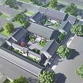Ancient Chinese Architecture With Traditional Roof Courtyard And Surrounding Green Trees
