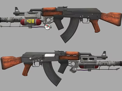 Dual AK Style Assault Rifles Featuring Wooden Stocks Black Metal Parts And Grenade Launchers 3d model