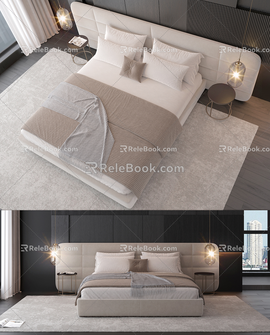 Modern double bed bedding 3d model