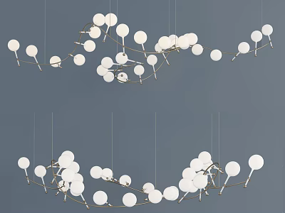 Modern Hanging Chandelier With White Spherical Bulbs And Curved Metal Frame Design 3d model