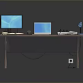 Practical Office Desk with Monitor Laptop Desk Lamp Open Book and Papers