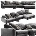 Gray Fabric Two Seater Sofa Featuring Multiple Pillows And Cozy Blanket 3d model