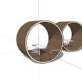 Modern Circular Wooden Landscape Seats In Outdoor Forest With Natural Trees And Sunlight