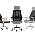 Three Modern Office Chairs Featuring Mesh Back Adjustable Seats and Rolling Wheels 3d model