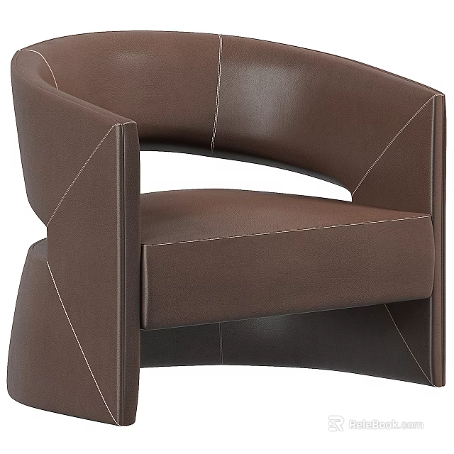 Modern Brown Leather Single Sofa featuring Stitched Details Stylish Armrest and Base Design 3d model