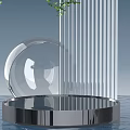 Modern E-commerce Exhibition Stand With Transparent Sphere And Striped Columns On Silver Base 3d model
