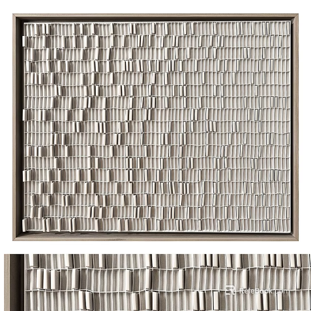 Modern Textured Wall Design With Silver Square Tiles And Framed Edges 3d model 