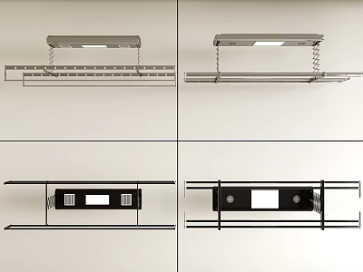 Modern Metal Clothes Hanger With LED Light Ceiling Mounted Retractable Rods And Adjustable Design 3d model
