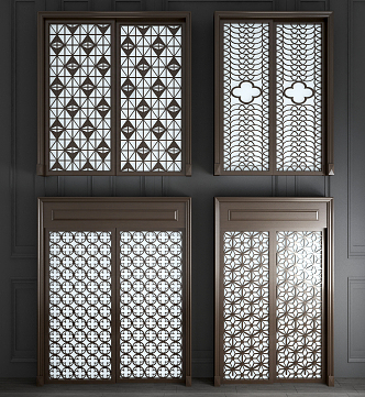 New Chinese-style sliding door 3d model