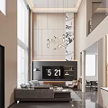Modern Luxury High Ceiling Living And Dining Room With Marble Accents And Cozy Furnishings