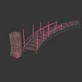 Green Arch Bridge Model with Stone Tower and Wooden Steps Design