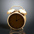 Golden Alarm Clock With Roman Numerals Dual Bells On Dark Background And Reflection