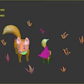 Two Cute Fox Characters With Red And Green Leaves On Shiny Dark Background