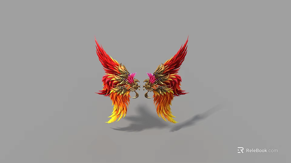 Game Movie Character With Red Yellow Feather Wings And Dragon Head Design 3d model 