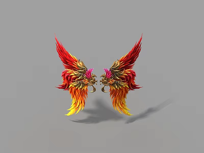 Game Movie Character With Red Yellow Feather Wings And Dragon Head Design 3d model