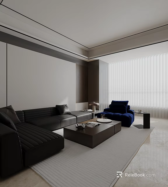 Modern Minimalist Living And Dining Room With Luxury Leather Sofa And Elegant Interior Design 3d model 