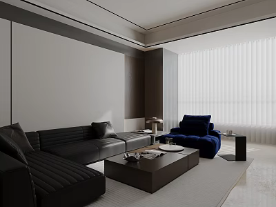 Modern Minimalist Living And Dining Room With Luxury Leather Sofa And Elegant Interior Design 3d model