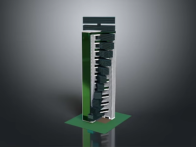 Contemporary Architecture With Green Base Layered Tall Structure And Glass Facade Design 3d model