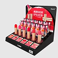 Vibrant Matte Velvet Lipstick Display Shelf with New Color Options and Product Labels