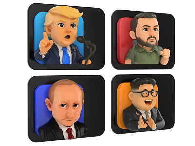 Multiple Cartoon Character Head Illustrations With Square Frames And Colored Backgrounds 3d model