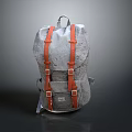 Gray Daily Use Backpack With Orange Straps And Metal Buckles Design