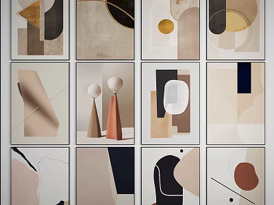Modern Abstract Geometric Wall Art Paintings With Neutral Tones And Shapes 3d model