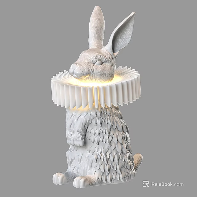 White Rabbit Shaped Table Lamp With Scaly Texture And Frilled Collar Illuminating Warm Light 3d model 