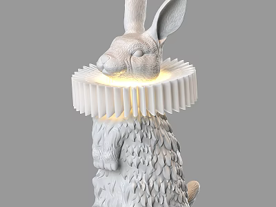 White Rabbit Shaped Table Lamp With Scaly Texture And Frilled Collar Illuminating Warm Light 3d model