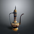 Vintage Traditional Decorative Brass Teapot With Blue Gold Intricate Patterns