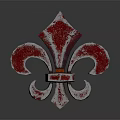 Ornamental Carving Red And Silver Metal Fleur De Lis With Distressed Vintage Texture