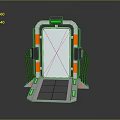 Futuristic Gate Design With Green Display Screen Orange Trim Red Pipes And Gray Pedal Platform