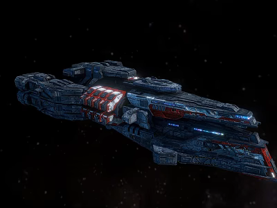 Futuristic Sci Fi Spaceship With Red Blue Lights In Starry Space Background 3d model