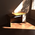 Cozy Furniture Showroom Displaying Wooden Desk With Drawer Cabinet And Sunlight Through Window