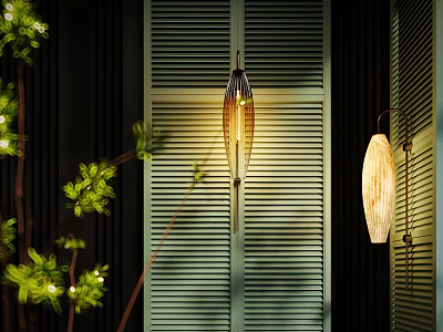Natural Style Indoor Wall Lamp With Warm Lighting And Green Plant Decor 3d model