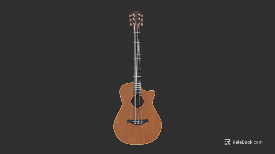 Elegant Wooden Acoustic Guitar With Classic Design And Smooth Finish 3d model 