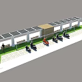 Solar Powered Motorcycle Parking Shelter With Benches Trees And Paved Ground