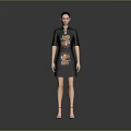 Woman Wearing Black Chinese Qipao With Colorful Embroidered Creature Pattern