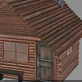 Rustic Log Cabin Exterior With Sloped Roof Small Chimney Porch Bench Wooden Door and Window
