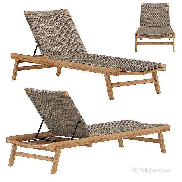 Modern Outdoor Lounge Chair With Wooden Frame And Woven Seat Design 3d model 