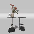 Modern Side Tables With Stone Base Metal Frame And Decorative Vase With Flowers