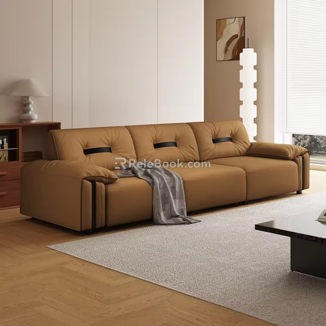 Modern Cream Multi-Person Sofa In-line Sofa Casual Sofa Leather Sofa 3d model