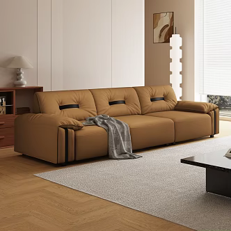Modern Cream Multi-Person Sofa In-line Sofa Casual Sofa Leather Sofa 3d model