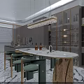 Luxurious Modern Living And Dining Room Interior With Marble Wall Art Sofa And Bookshelves