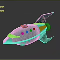 Green Streamlined Spaceship Model With Red Accents Windows Small Antenna And Rear Thruster