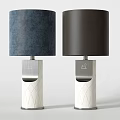 Two Modern Table Lamps with Navy Blue and Black Shades and White Textured Bases