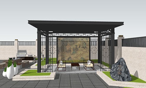 New Chinese style landscape gallery pavilion 3d model