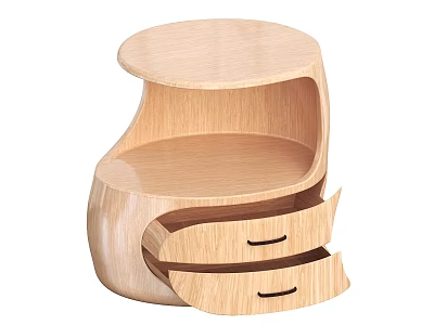 Modern Wooden Bedside Table With Two Drawers And Natural Wood Design 3d model