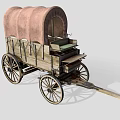 Antique Wooden Covered Wagon With Large Spoked Wheels And Canopy